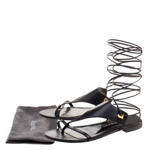 Tom Ford Black Thong Tie Up Lace Flats Sandals US8